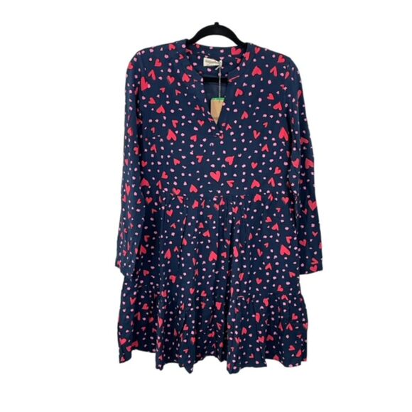 NWT Sugarhill Brighton Thea Smock Dress Navy Heart Leopard Size 4 - Picture 1 of 9